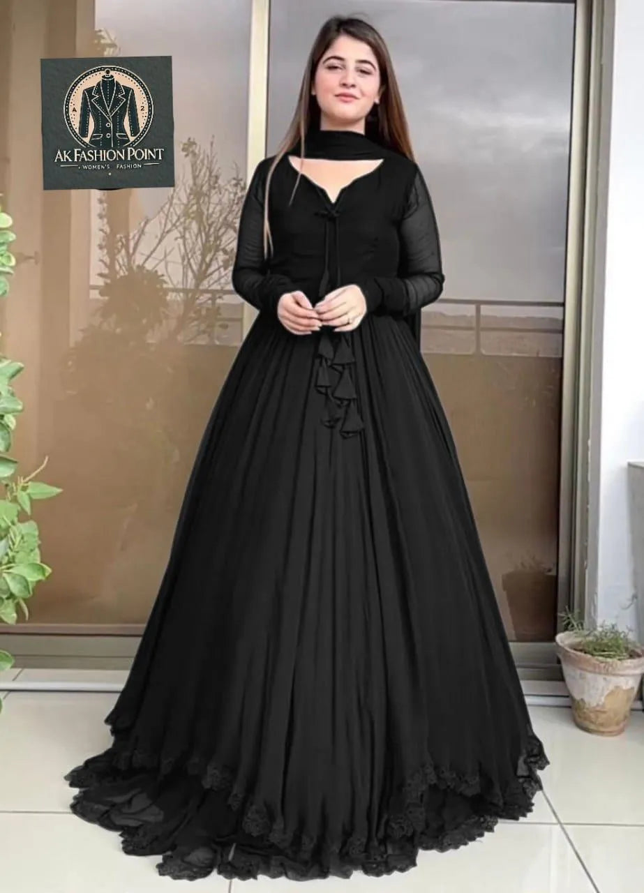 3 Pcs Women's Stitched Chiffon Plain Suit