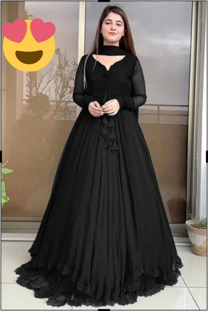 3 Pcs Women's Stitched Chiffon Plain Suit