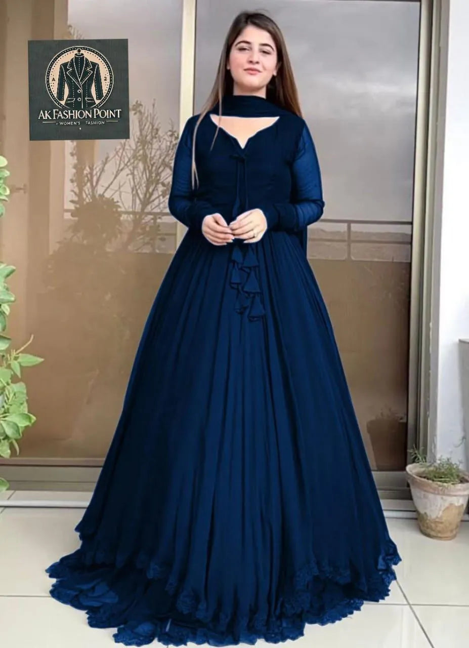 3 Pcs Women's Stitched Chiffon Plain Suit